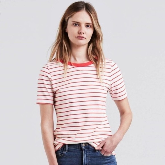 Levi’s Red Striped Back Scoop Tee Short Sleeve Size XSmall - Picture 1 of 8